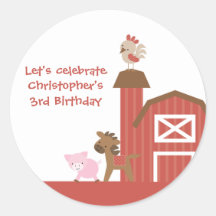 Red farm animals boy's birthday party stickers