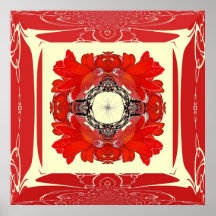 Red Faux Frame Fractal Flower Poster