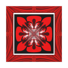 Red Faux Framed Fractal Flower Wrapped Canvas Stretched Canvas Print