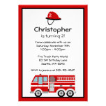 Red Fire Engine and Hat Birthday Party Invitations