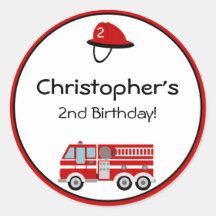 Red Fire Engine and Hat Birthday Stickers