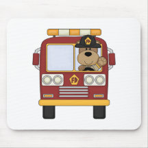 Red Fire Truck Bear Mousemat