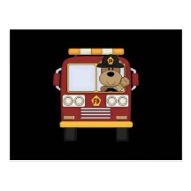 Red Fire Truck Bear Postcard