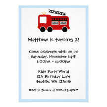 Red Fire Truck Blue Border Birthday Boy Invitation