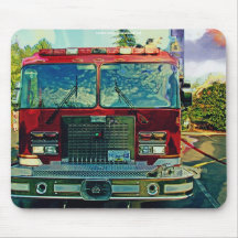Red Fire Truck Fireman's Art Gift Mouse Pads