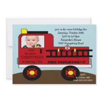 Red Fire Truck Photo Birthday Party Invite
