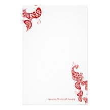 Red Floral Peacock Custom Wedding Stationery