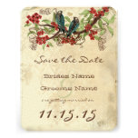 Red Flower Branch Vintage Birds Wedding RSVP Custom Invitation
