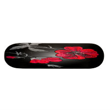 Red Flower on Black and Grey Background Skate Deck