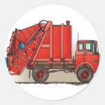 Red Garbage Truck Round Stickers