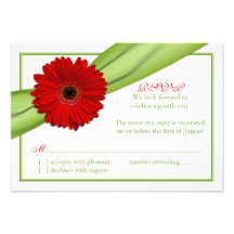Red Gerber Daisy Green Ribbon Wedding Reply Card Invitations