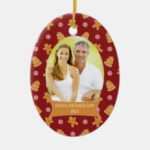 Red gingerbread Christmas holiday photo ornament