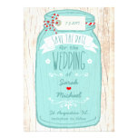 Red Gingham & Mint Mason Jar Save the Date Invite