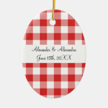 Red gingham pattern wedding favours christmas ornament