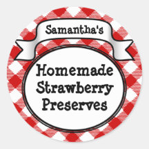 Red Gingham Strawberry Jelly Jam Jar Label Sticker