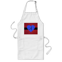 Red glitter monogram blue roses aprons