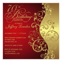 Red &  Gold 70th Birthday Party Invitation