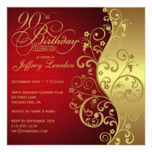 Red & Gold 90th Birthday Party Invitation