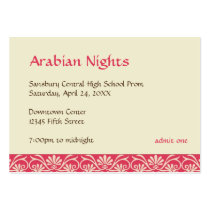 Red gold arabian prom bid custom admission ticket business cards