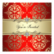 Red Gold Damask Party Personalized Invitations