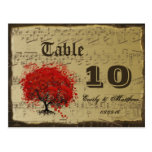 Red Gold Heart Leaf Tree Table Number Post Card