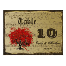 Red Gold Heart Leaf Tree Table Number Post Card