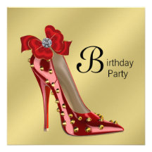 Red Gold High Heel Shoe Birthday Party Invitation