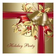 Red Gold Holly Corporate Christmas Holiday Party Personalized Invite