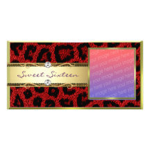 Red Gold Leopard Sweet Sixteen Photocard Photo Cards