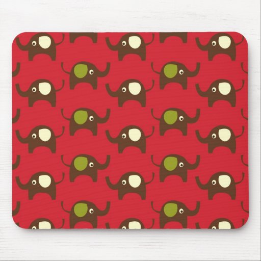 Red good luck elephants pattern print mouse mat