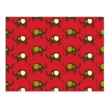 Red good luck elephants pattern print post cards