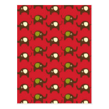 Red good luck elephants pattern print postcards