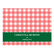 Red green gingham lined custom name recipe card postcard