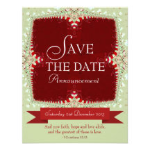 Red + Green Lace Save the Date Invitation