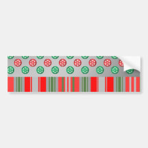 Red green snowflakes in circles on silver stripes bumper stickers