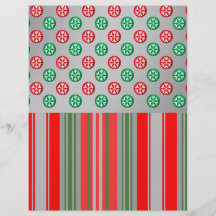 Red green snowflakes in circles on silver stripes custom flyer