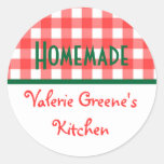 Red green white gingham homemade food label seal sticker