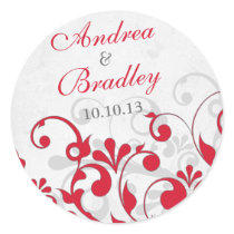 Red Grey Abstract Floral Wedding Envelope Seal stickers