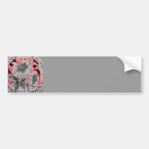 Red, Grey (Grey) & Black Flower Graphic Art Bumper Stickers
