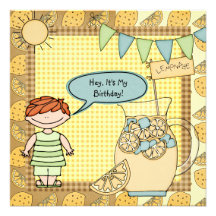 Red Hair Boy Summer Lemonade Birthday Invite