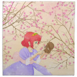 Red haired Princess and squirrel blossom napkin