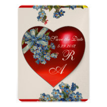 RED HEART & FORGET ME NOTS MONOGRAM blue champagne Personalised Announcement