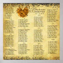 Red Heart Leaf Damask Wedding Seating Chart Print