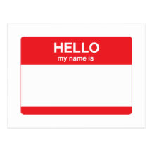 Red - Hello, my name is (your text) Post Cards