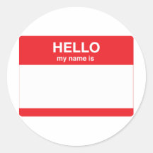 Red - Hello, my name is (your text) Round Sticker