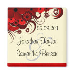 Red Hibiscus Floral Save The Date Fridge Magnets