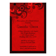 Red Hibiscus Floral Wedding Bridal Shower Invites