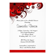 Red Hibiscus Floral Wedding Bridal Shower Invites