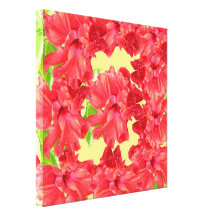 Red Hibiscus Flowers on Yellow Wrapped Canvas Gallery Wrap Canvas