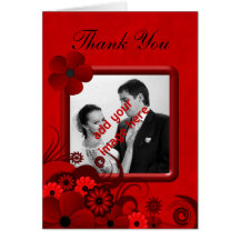 Red Hibiscus Wedding Thank You Photo Note Cards